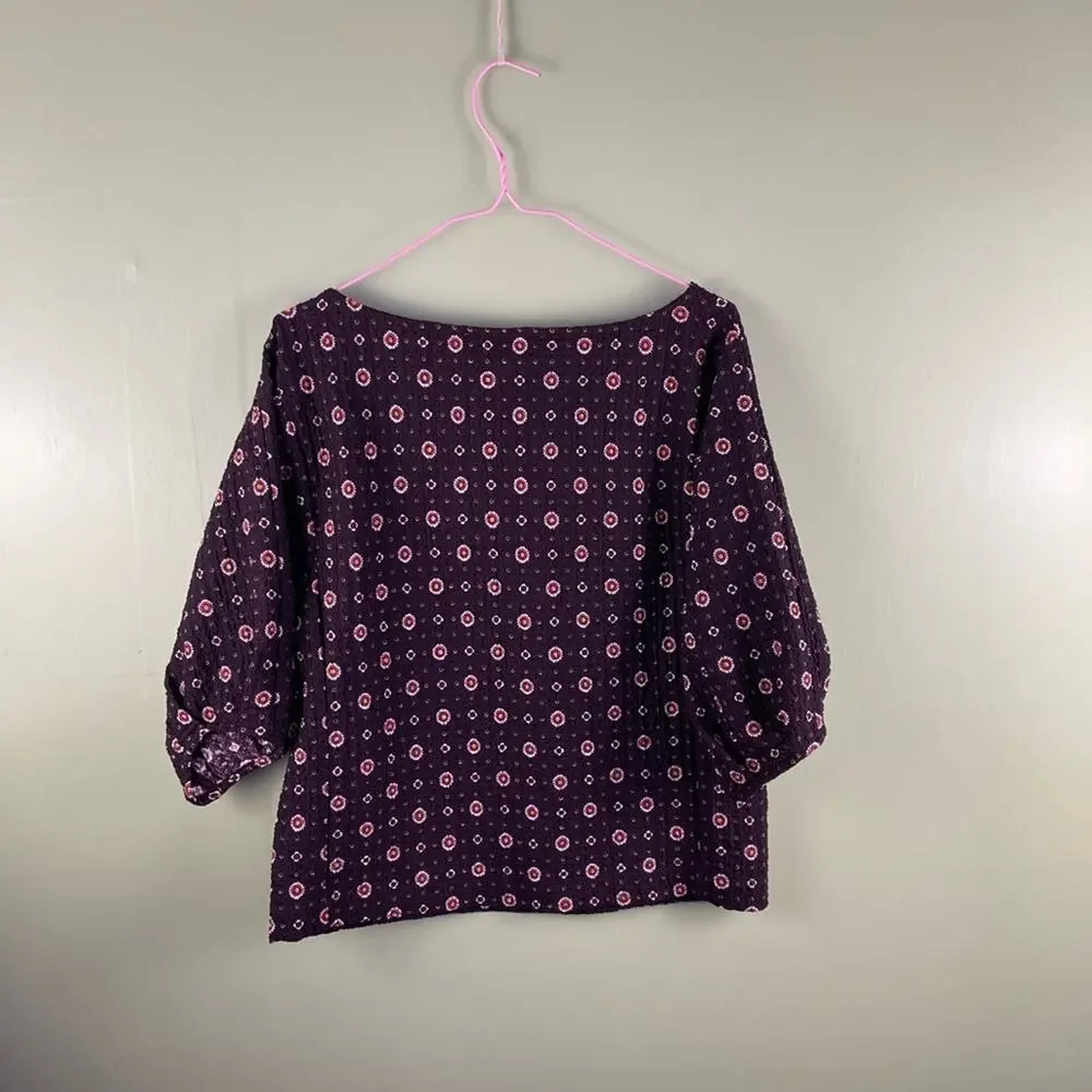 LOFT Foulard Pleated Elbow Puff Sleeve Top